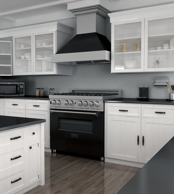 ZLINE 36 in. Professional Dual Fuel Range in Fingerprint Resistant Stainless Steel with Black Matte Door (RAS-BLM-36) - Image 15