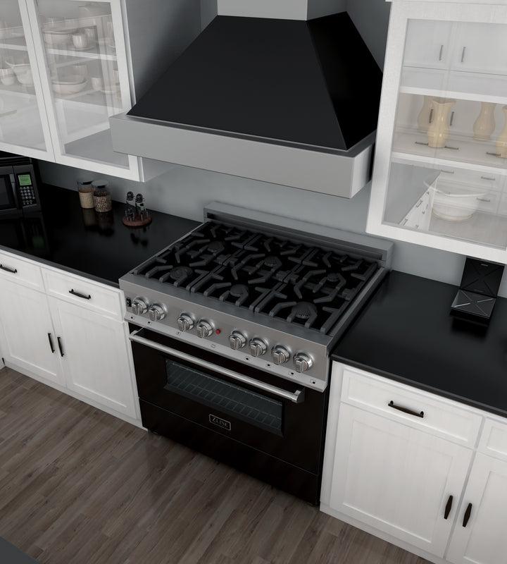 ZLINE 36 in. Professional Dual Fuel Range in Fingerprint Resistant Stainless Steel with Black Matte Door (RAS-BLM-36) - Image 14