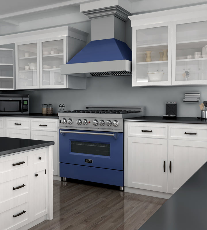 ZLINE 36 in. Professional Dual Fuel Range in Fingerprint Resistant Stainless Steel with Blue Gloss Door (RAS-BG-36) - Image 30