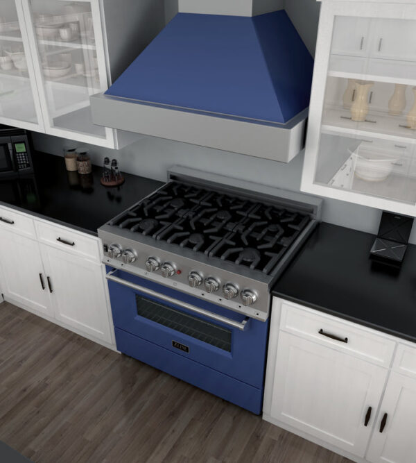 ZLINE 36 in. Professional Dual Fuel Range in Fingerprint Resistant Stainless Steel with Blue Matte Door (RAS-BM-36) - Image 12