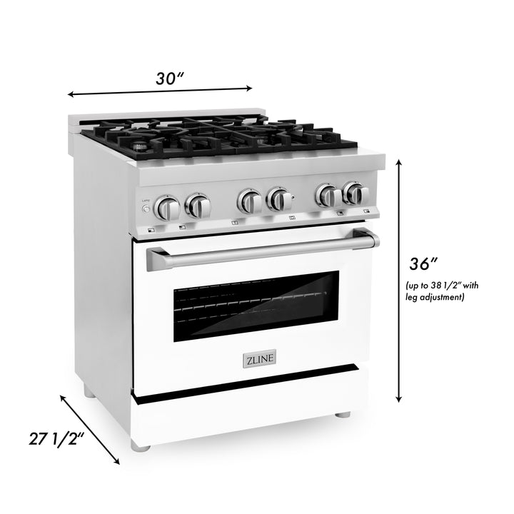 ZLINE 30 in. 4.0 cu. ft. Dual Fuel Range with Gas Stove and Electric Oven in Stainless Steel with White Matte Door (RA-WM-30)