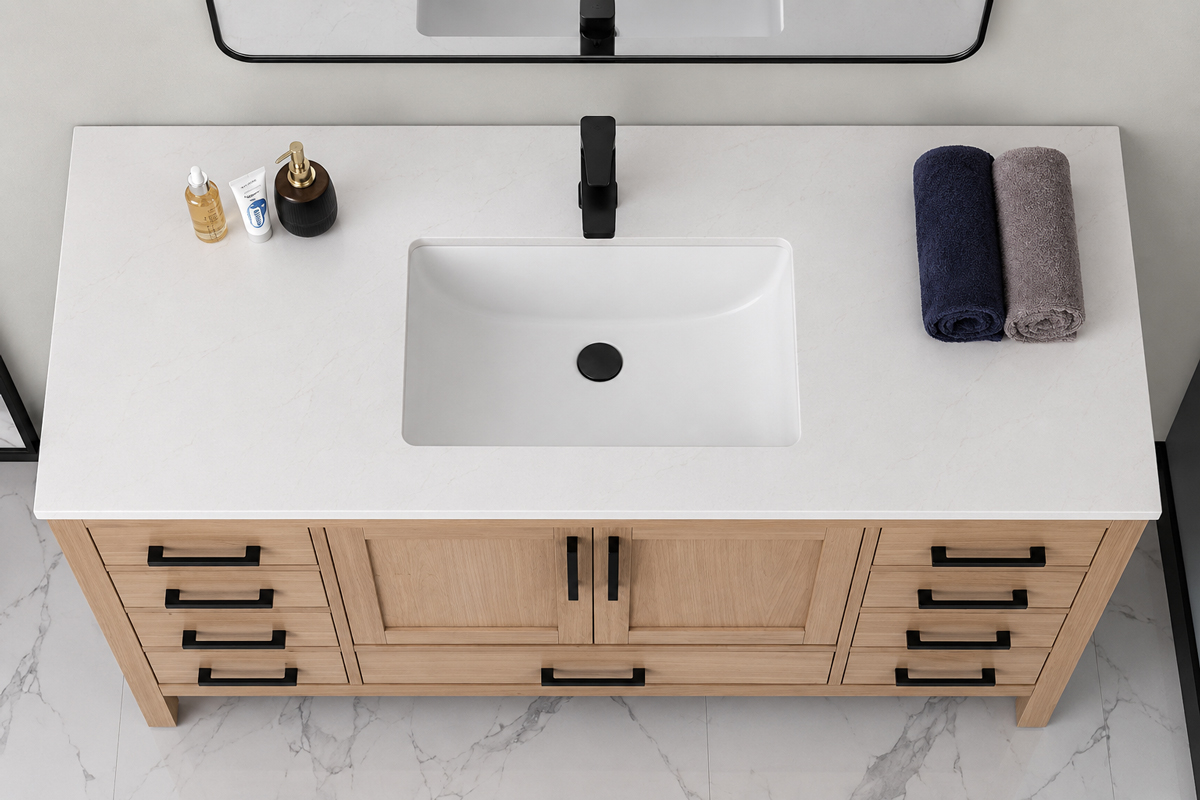 Ashley 60″ Natural Oak Bathroom Cabinet (Single Bowl)