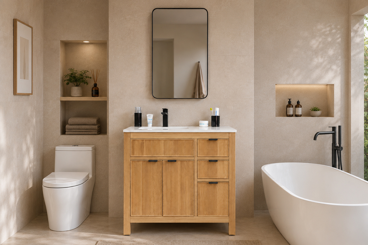 Catalina Natural OAK 36″ Bathroom Cabinet (Left Offset Sink)