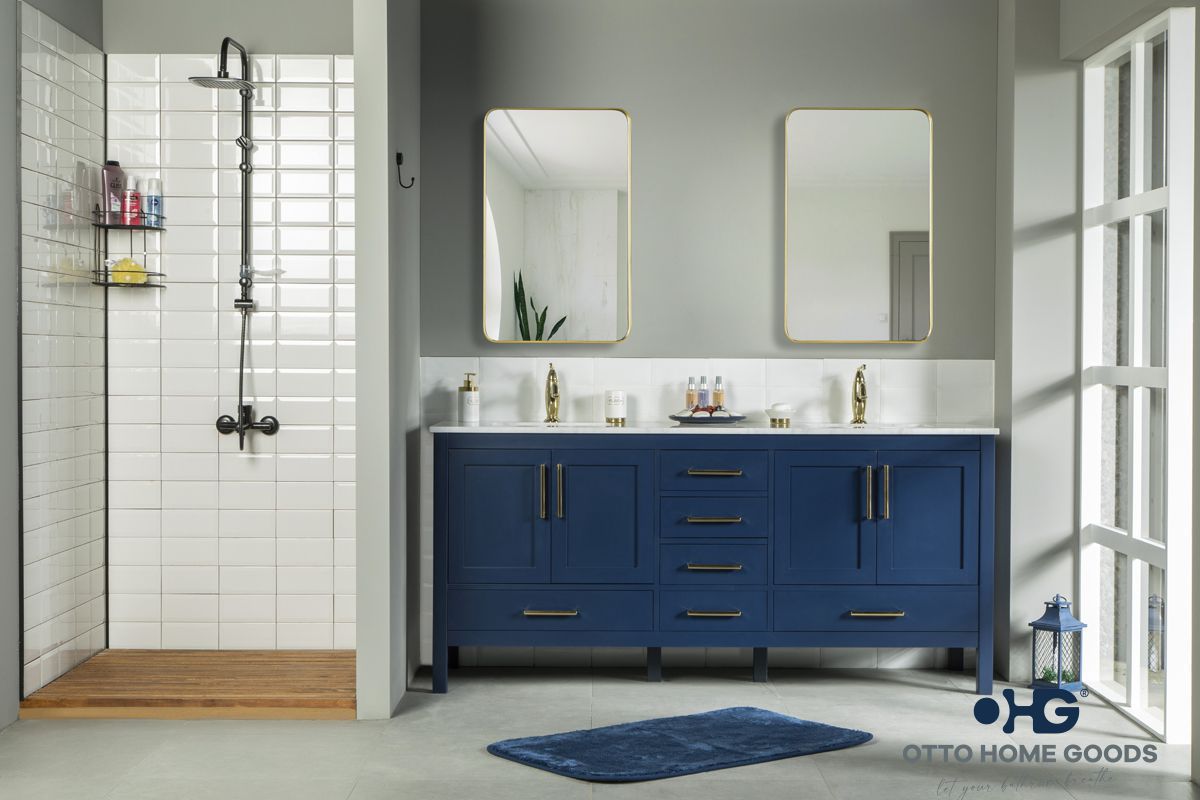 Ashley 72″ Blue Double Bowls Bathroom Cabinet