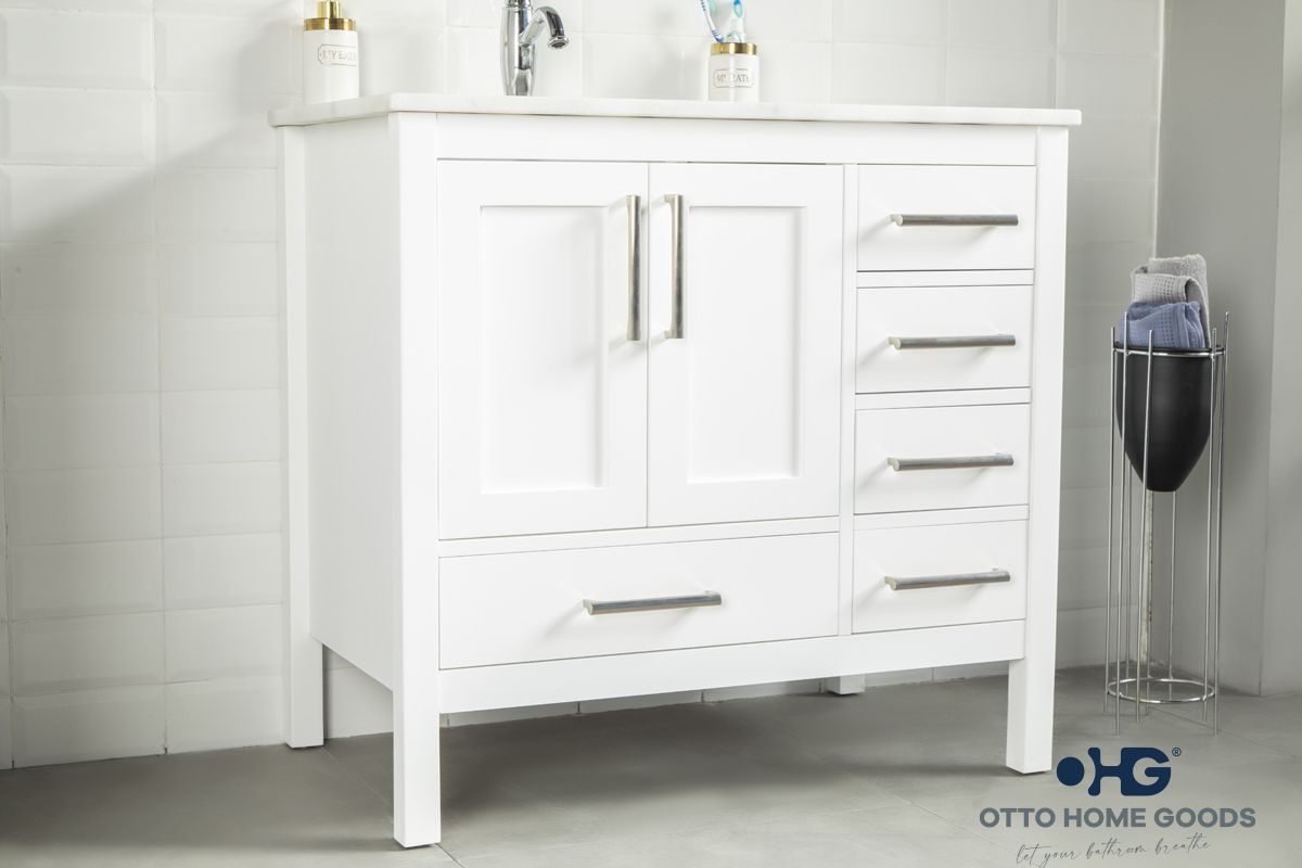 Ashley 36″ White Bathroom Cabinet (Left Offset Sink)