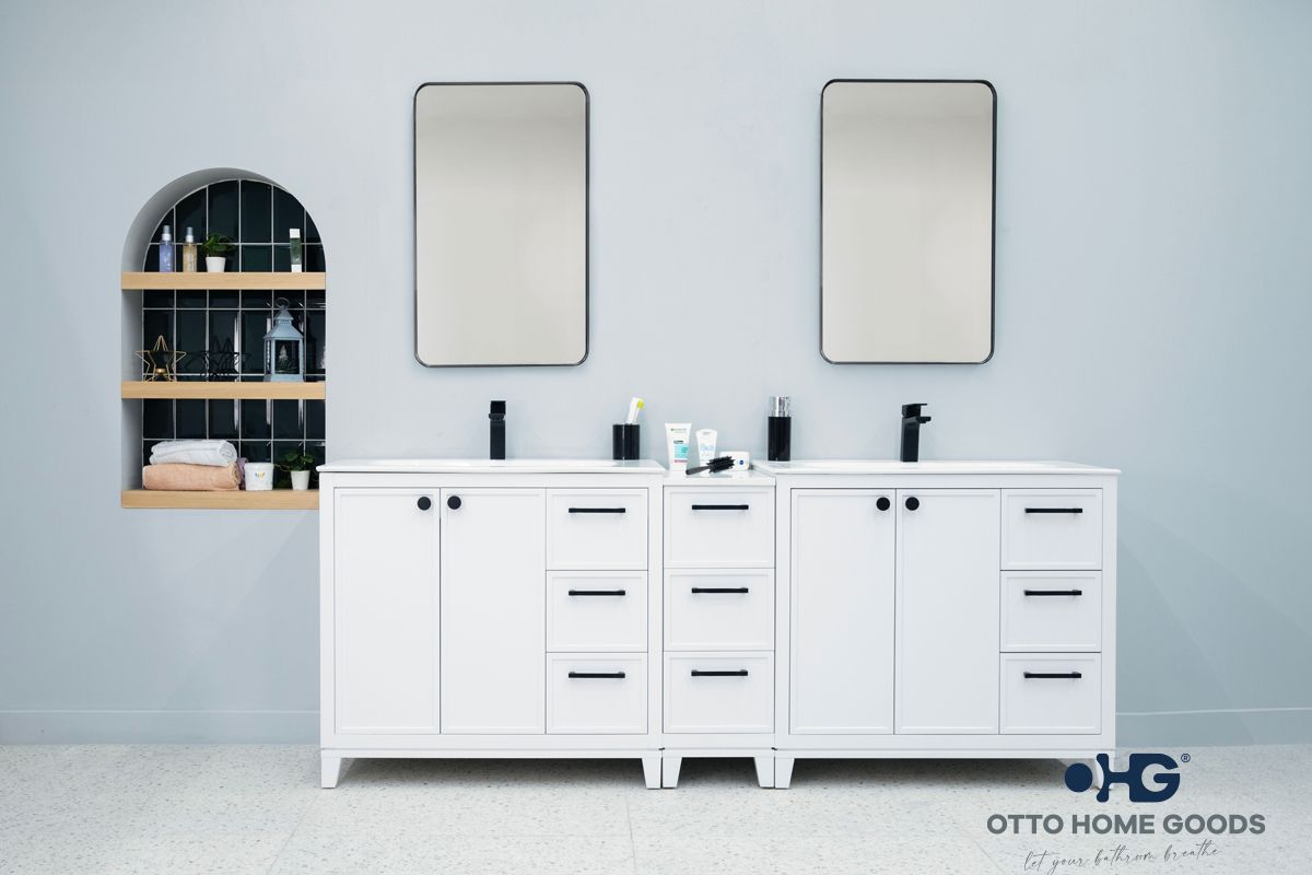 Frame 84″ White Bathroom Cabinet