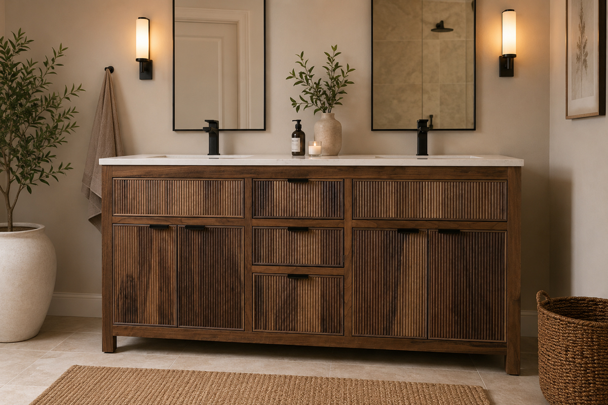 Catalina Walnut 60″ Double Bowls Bathroom Cabinet