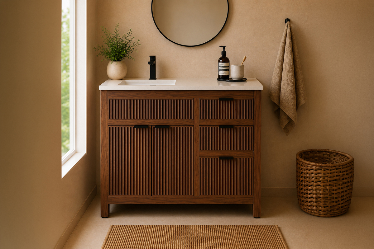 Catalina Walnut 36″ Bathroom Cabinet (Left Offset Sink)