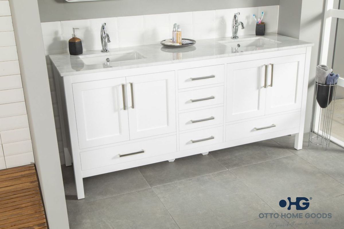 Ashley 72″ White Double Bowls Bathroom Cabinet