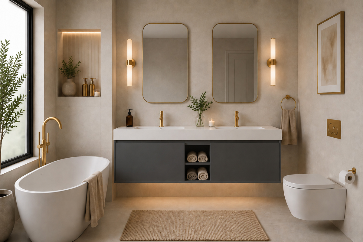 Gala 60″ Dark Gray Double Bowls Bathroom Cabinet