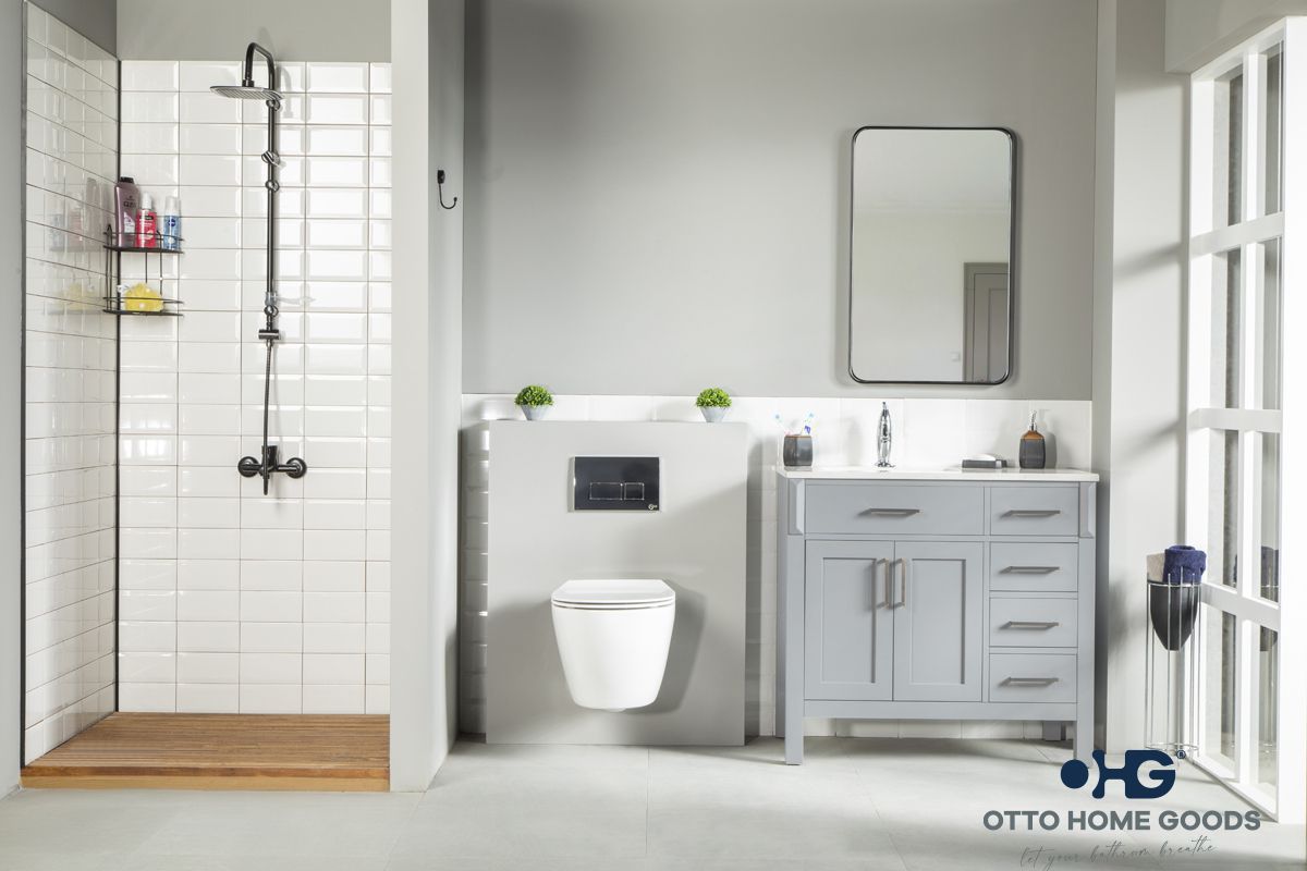 Fawna 36″ Gray Bathroom Cabinet (Left Offset Sink)
