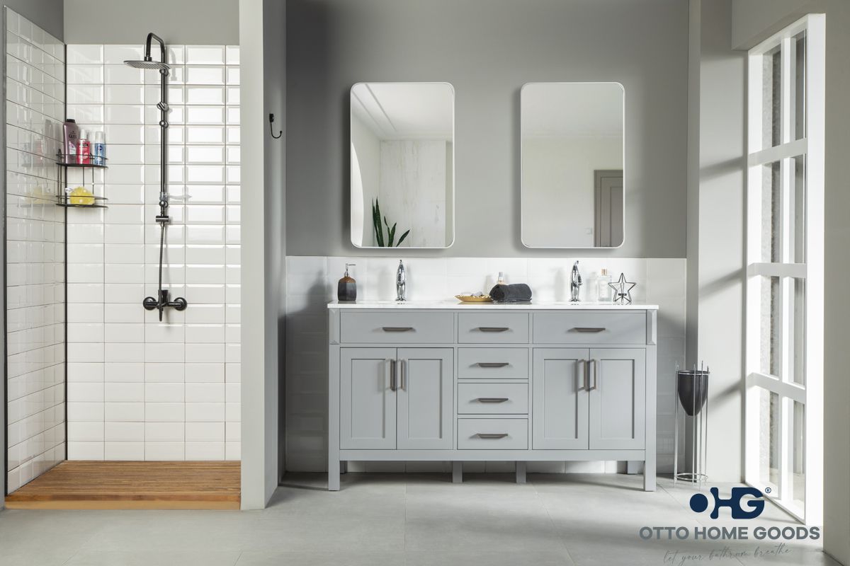 Fawna 60″ Gray Double Bowls Bathroom Cabinet