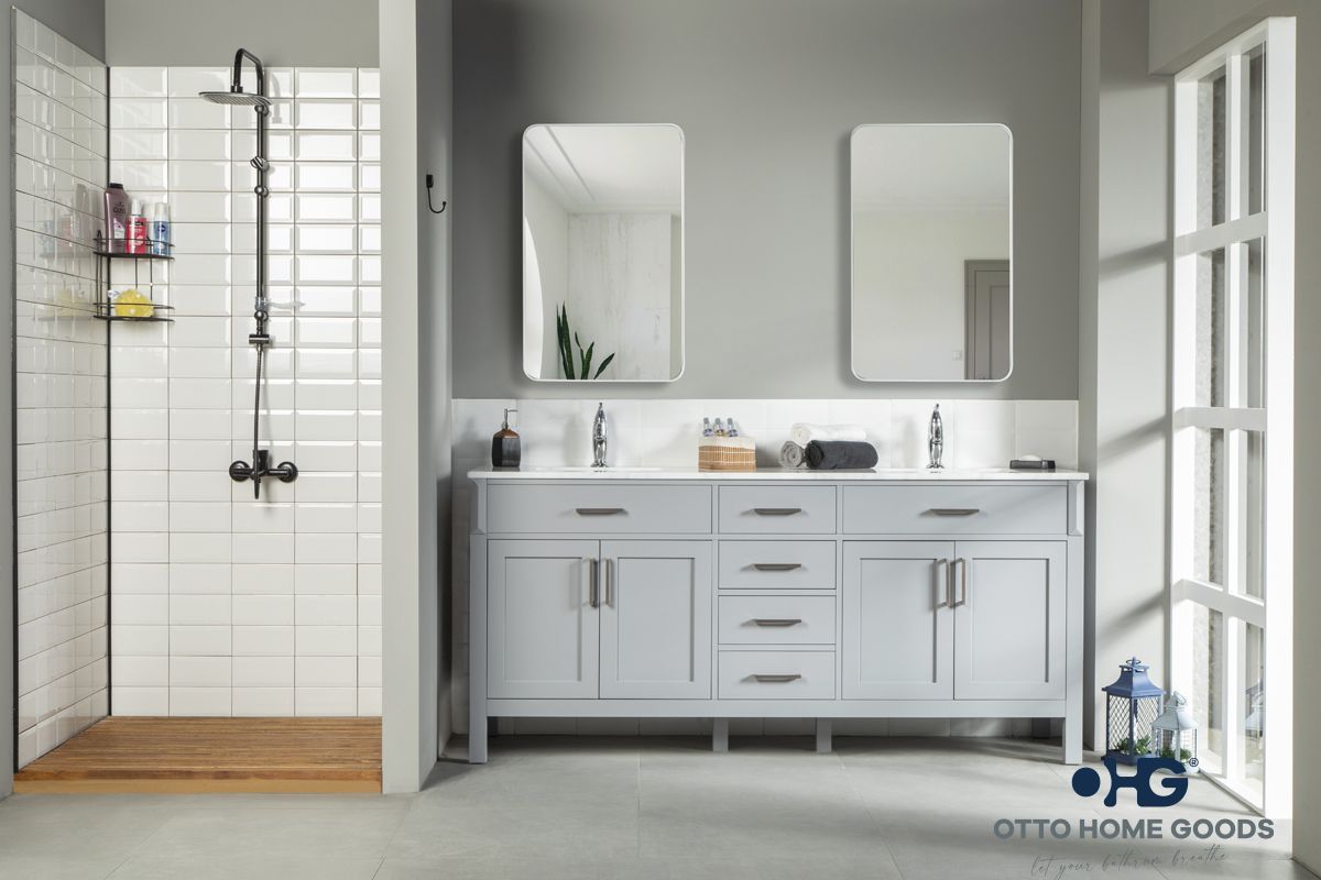 Fawna 72″ Gray Double Bowls Bathroom Cabinet