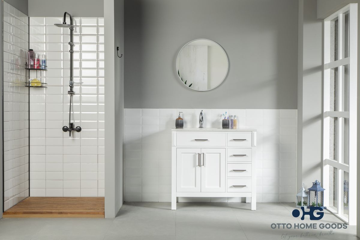 Fawna 36″ White Bathroom Cabinet (Left Offset Sink)