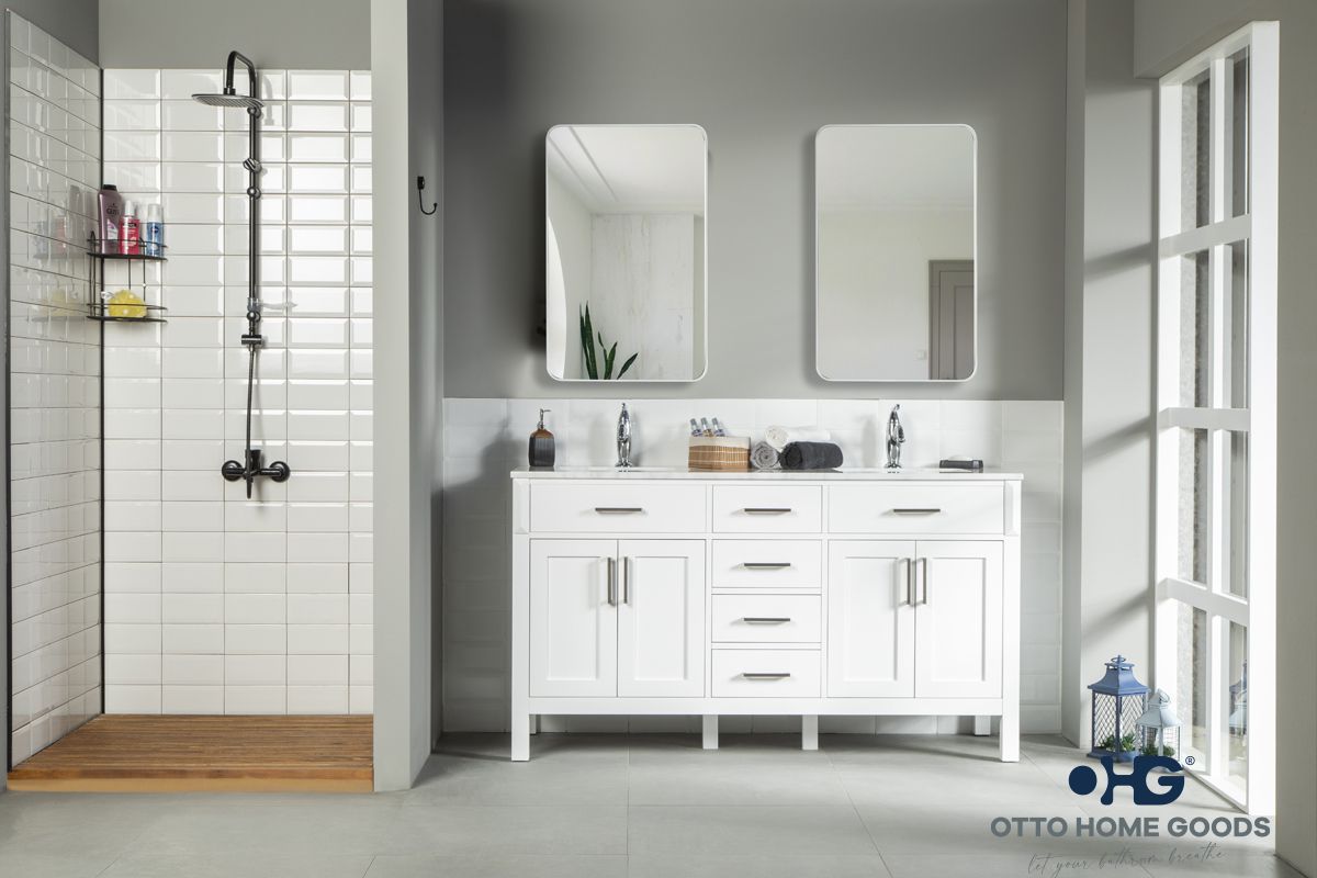 Fawna 60″ White Double Bowls Bathroom Cabinet